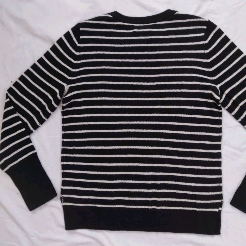 Halogen Cashmere Sweater Crew Neck Black Ivory Striped Long Sleeve Womens Size M - Picture 7 of 9